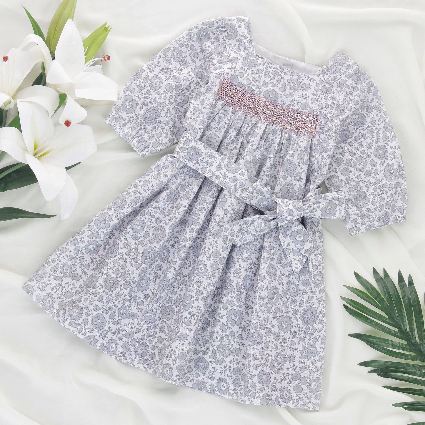 Florin – Hand Smocked Babydoll Dress in Grey