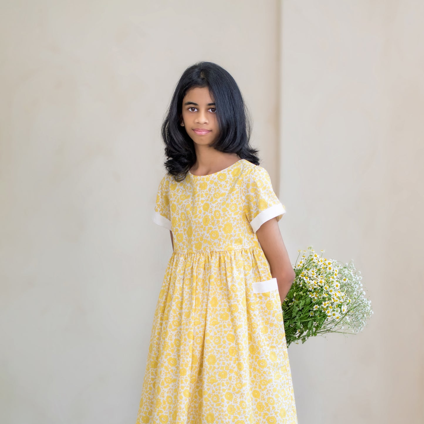 Tansy – Liberty Cotton Yellow Floral Girl’s Dress
