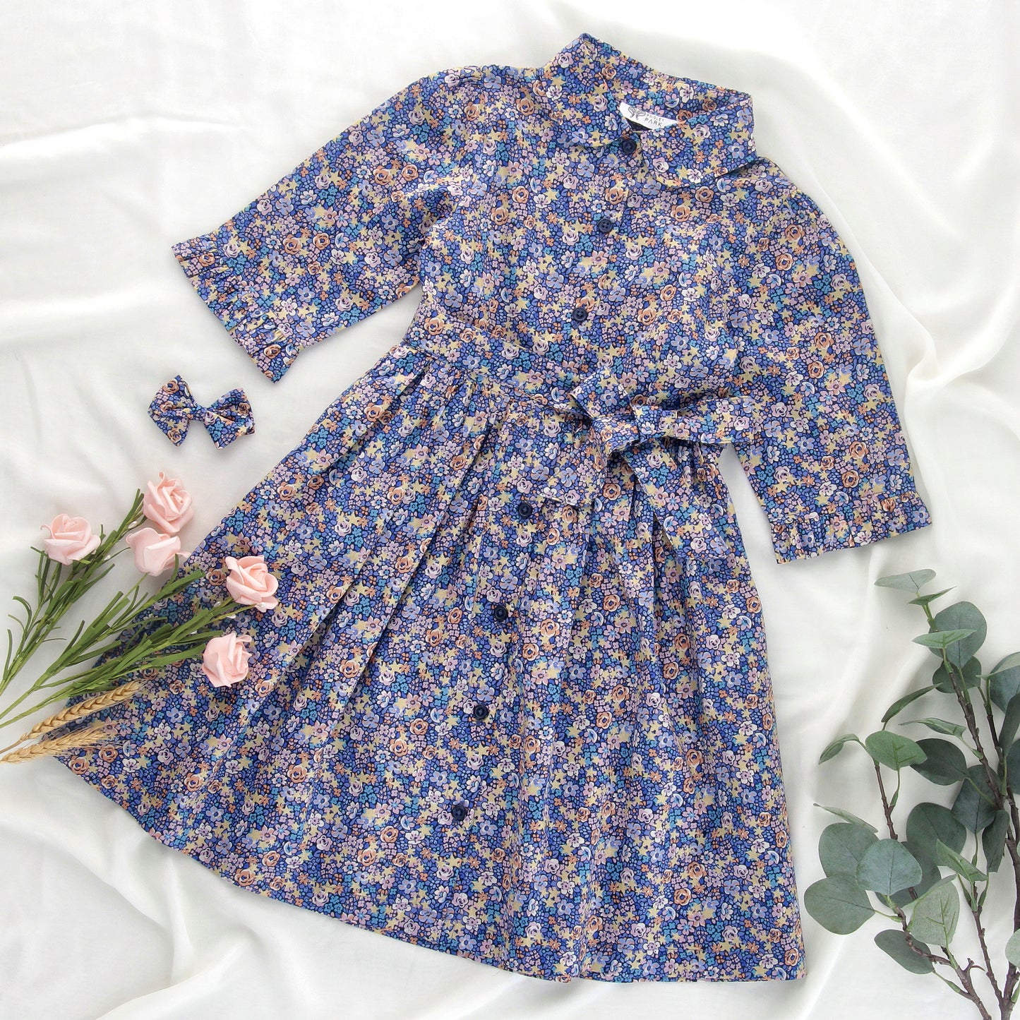 Willow Belle dress in Liberty Emma Etoile with stand collar
