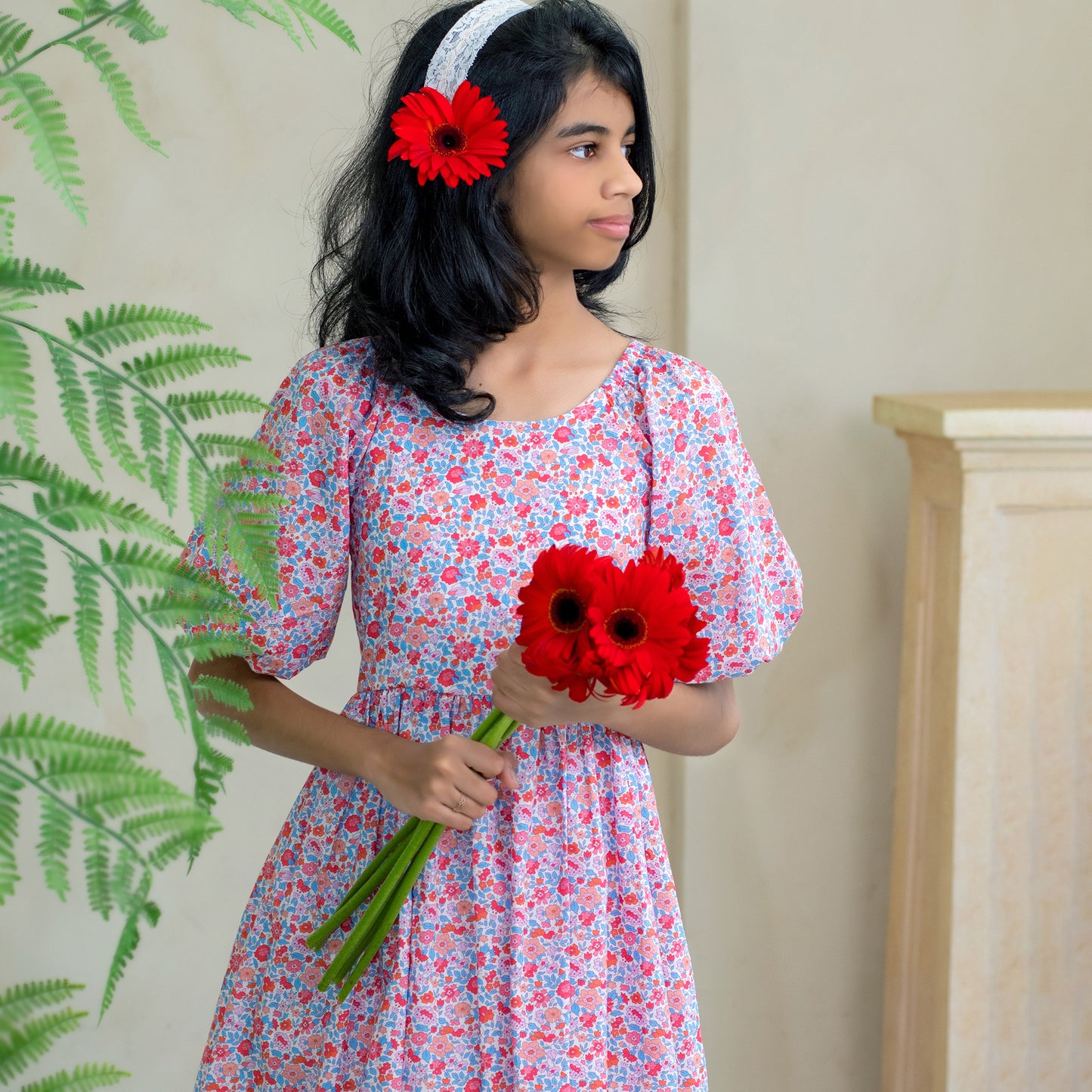 Zinnia Petals Puff Sleeve Dress