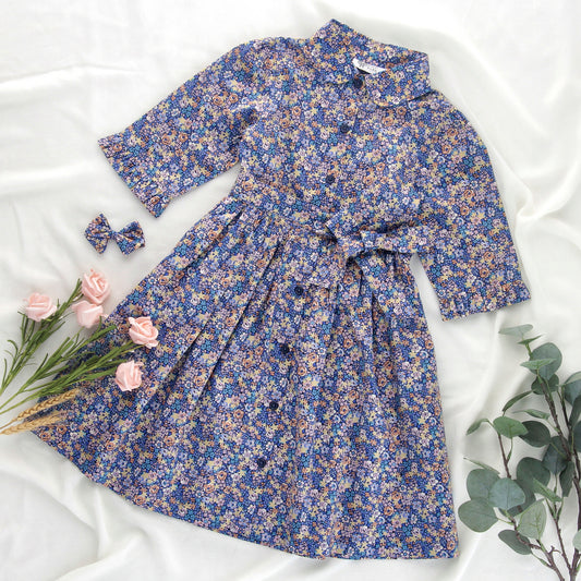 Willow Belle dress in Liberty Emma Etoile with stand collar